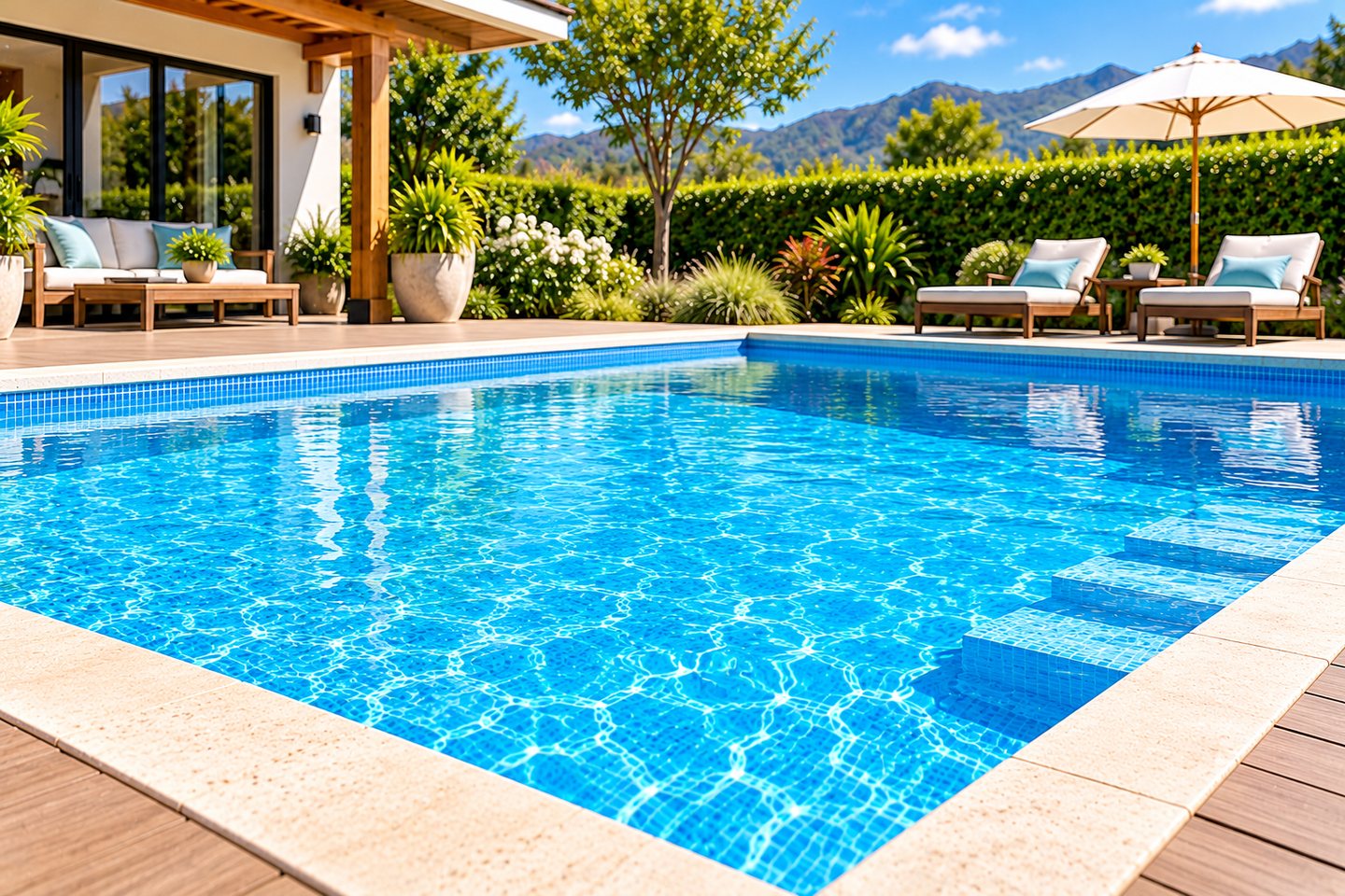 Piscina residencial limpia y cristalina