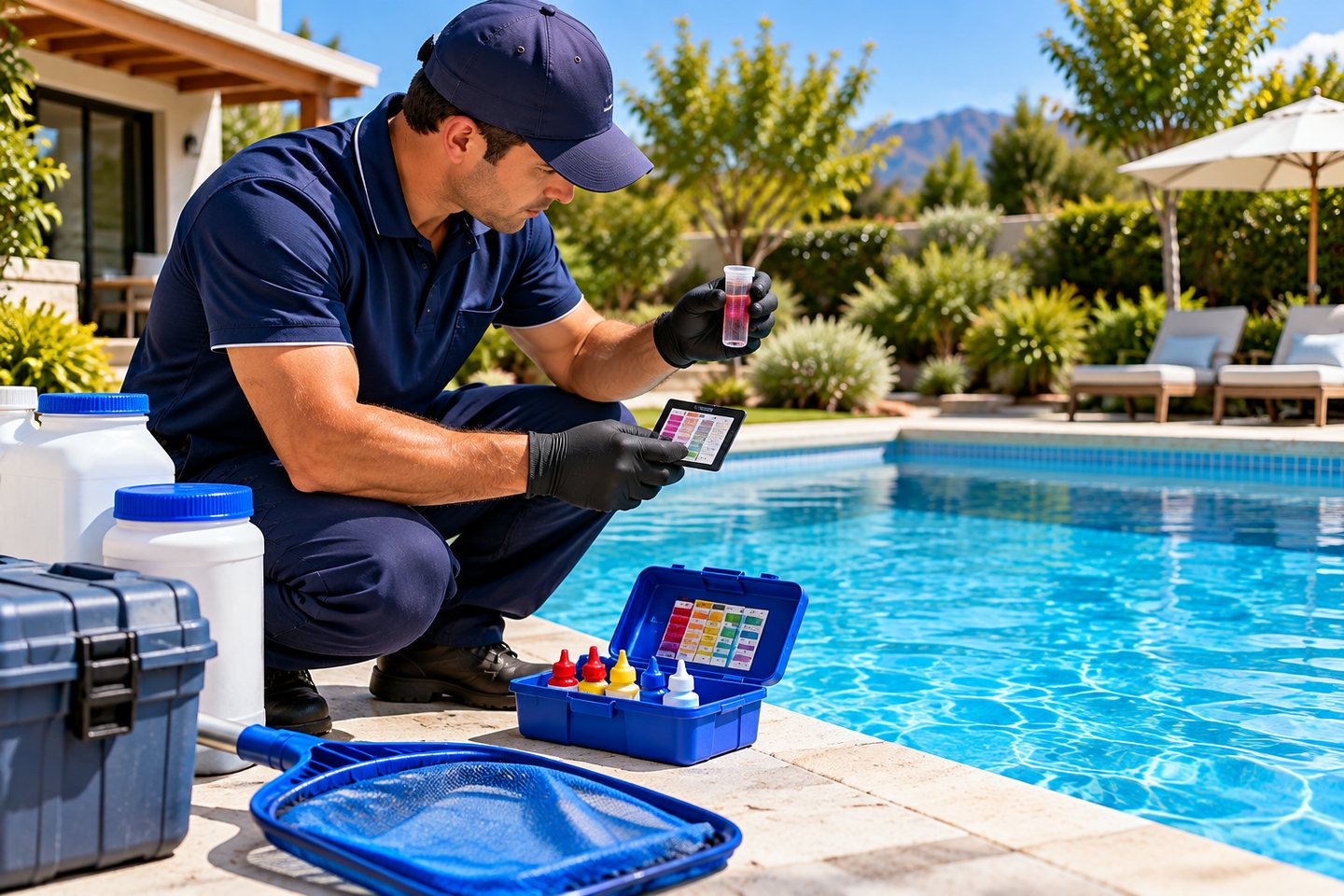 Técnico analizando agua con muestra de prueba