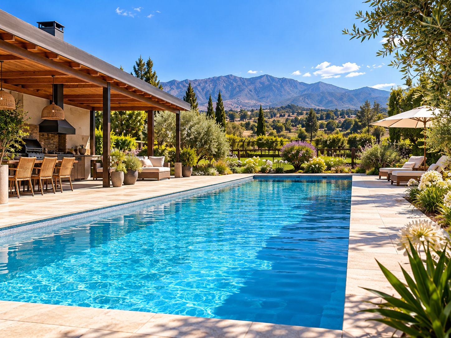 Piscina y entorno residencial ilustrativos del servicio en Padre Hurtado