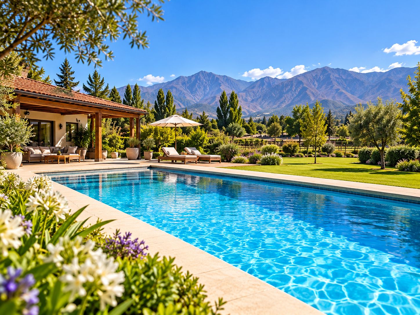 Piscina y entorno residencial ilustrativos del servicio en Talagante