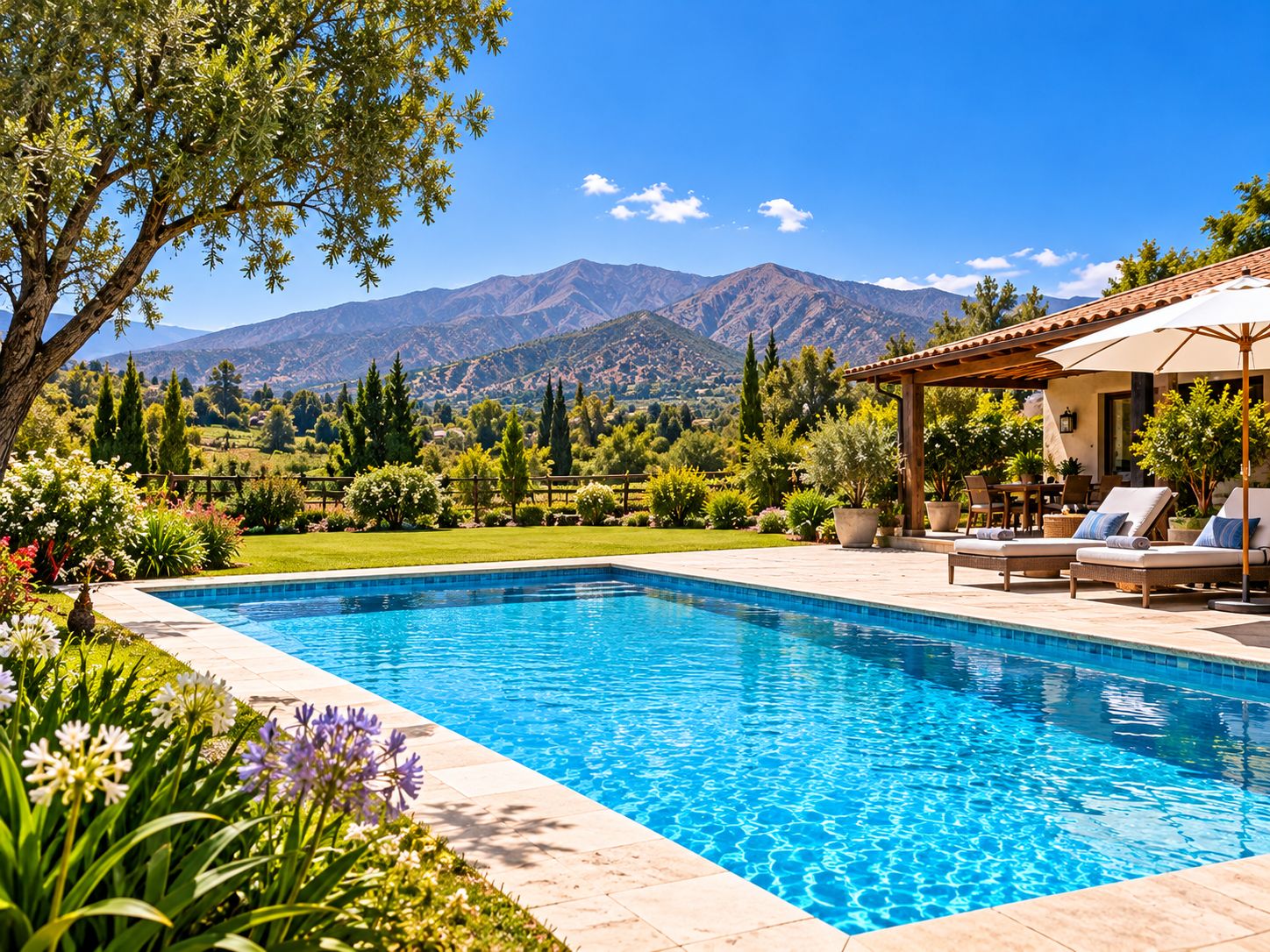 Piscina en una parcela usada para ilustrar mantención en Lonquén