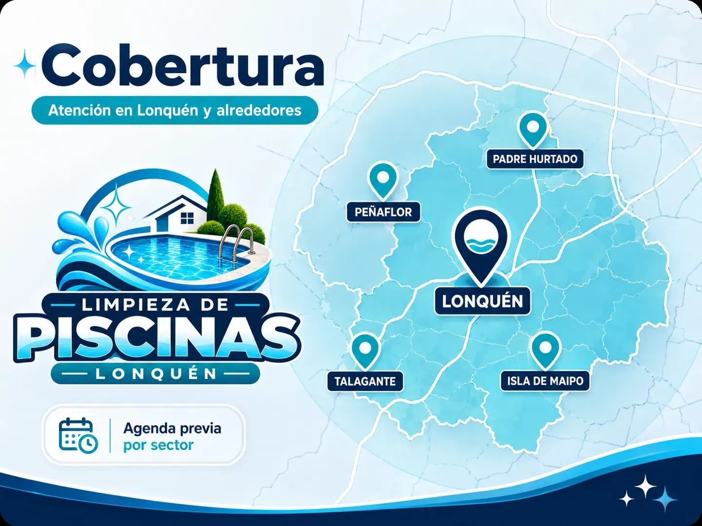 Cobertura de limpieza de piscinas en Lonquén, Padre Hurtado, Peñaflor, Talagante e Isla de Maipo