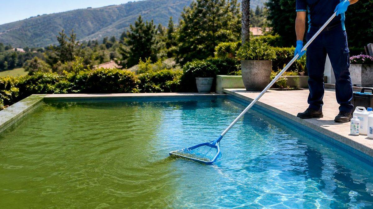 Recuperación de una piscina con agua verde en Lonquén