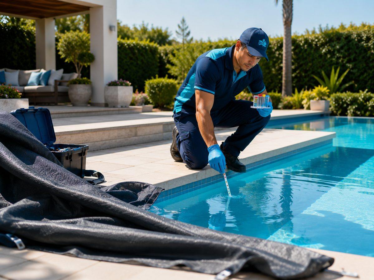 Técnico realizando limpieza profunda y aspirado del fondo de una piscina