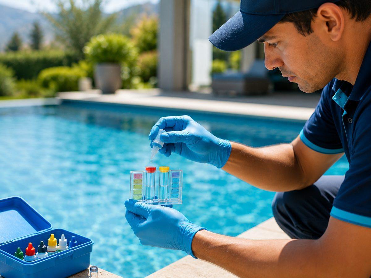 Piscina limpia con agua cristalina luego de tratamiento y mantención
